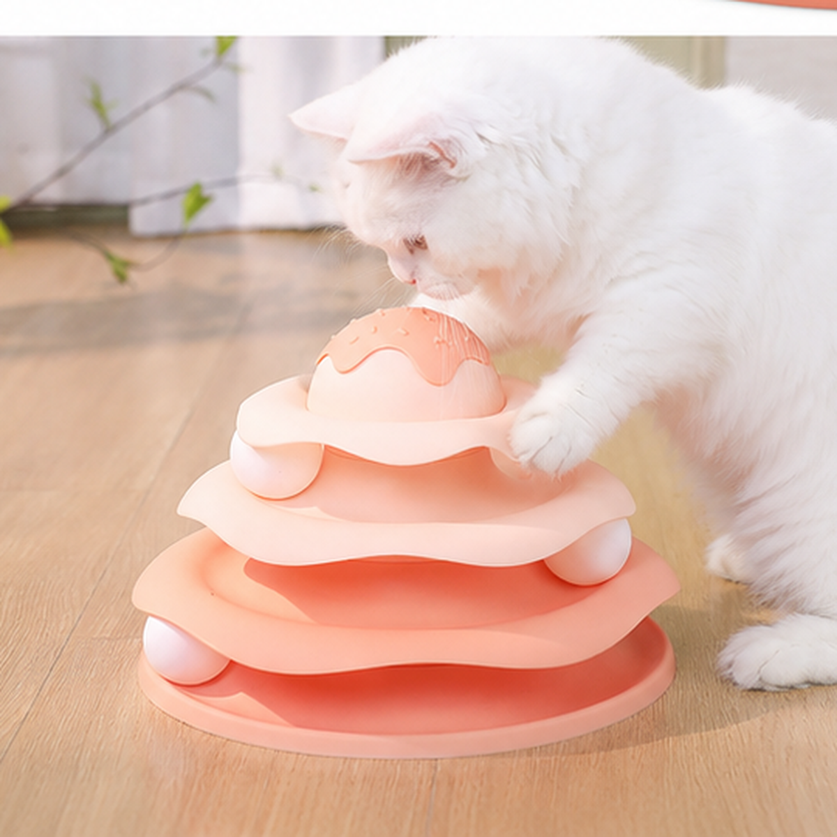 Multi-Level Interactive Rolling Ball Track Toy for Cats and Kittens