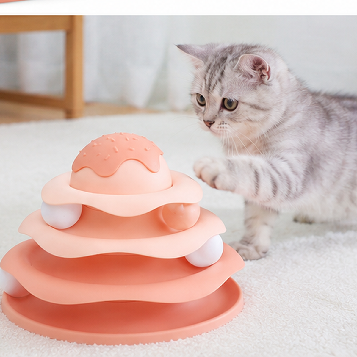 Multi-Level Interactive Rolling Ball Track Toy for Cats and Kittens