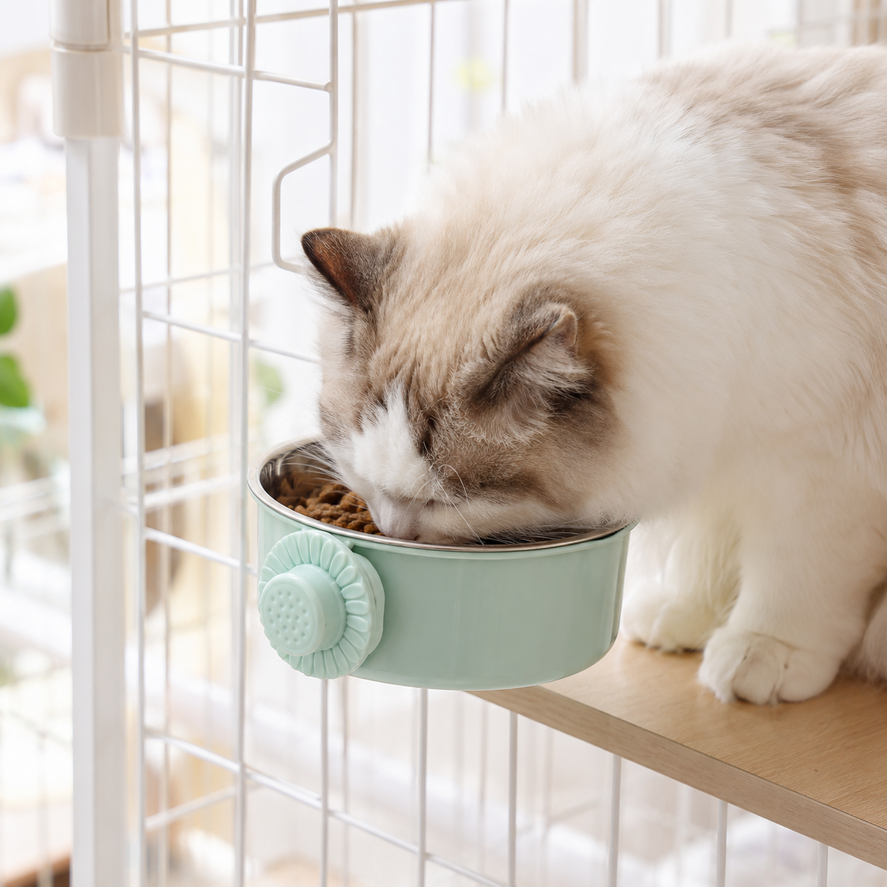 Cage-Mounted Stainless Steel Pet Bowl with Removable Insert for Dogs and Cats