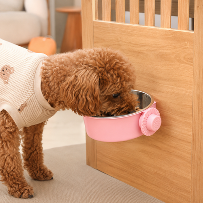 Cage-Mounted Stainless Steel Pet Bowl with Removable Insert for Dogs and Cats