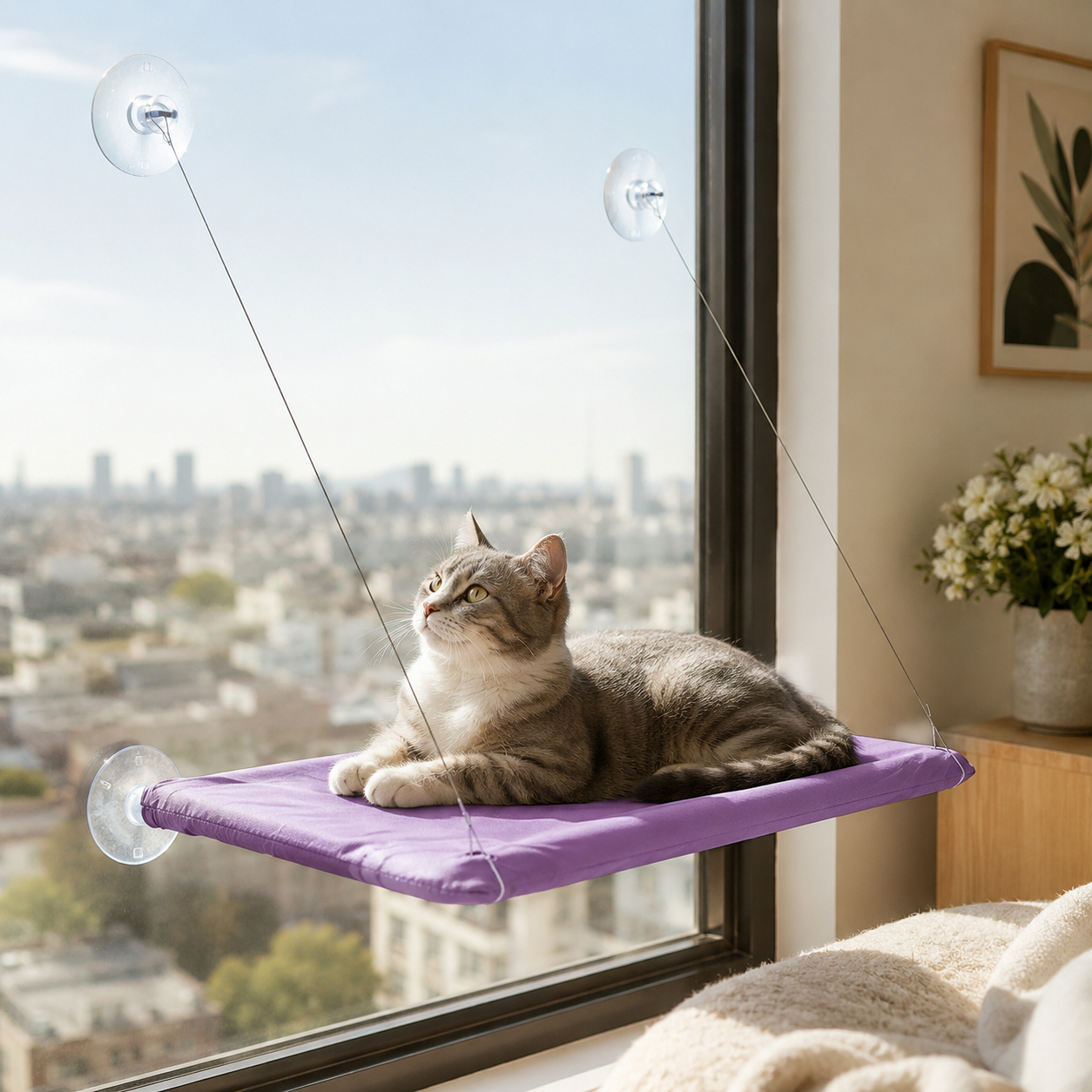 Window-Mounted Cat Hammock with Suction Cups and Breathable Oxford Fabric