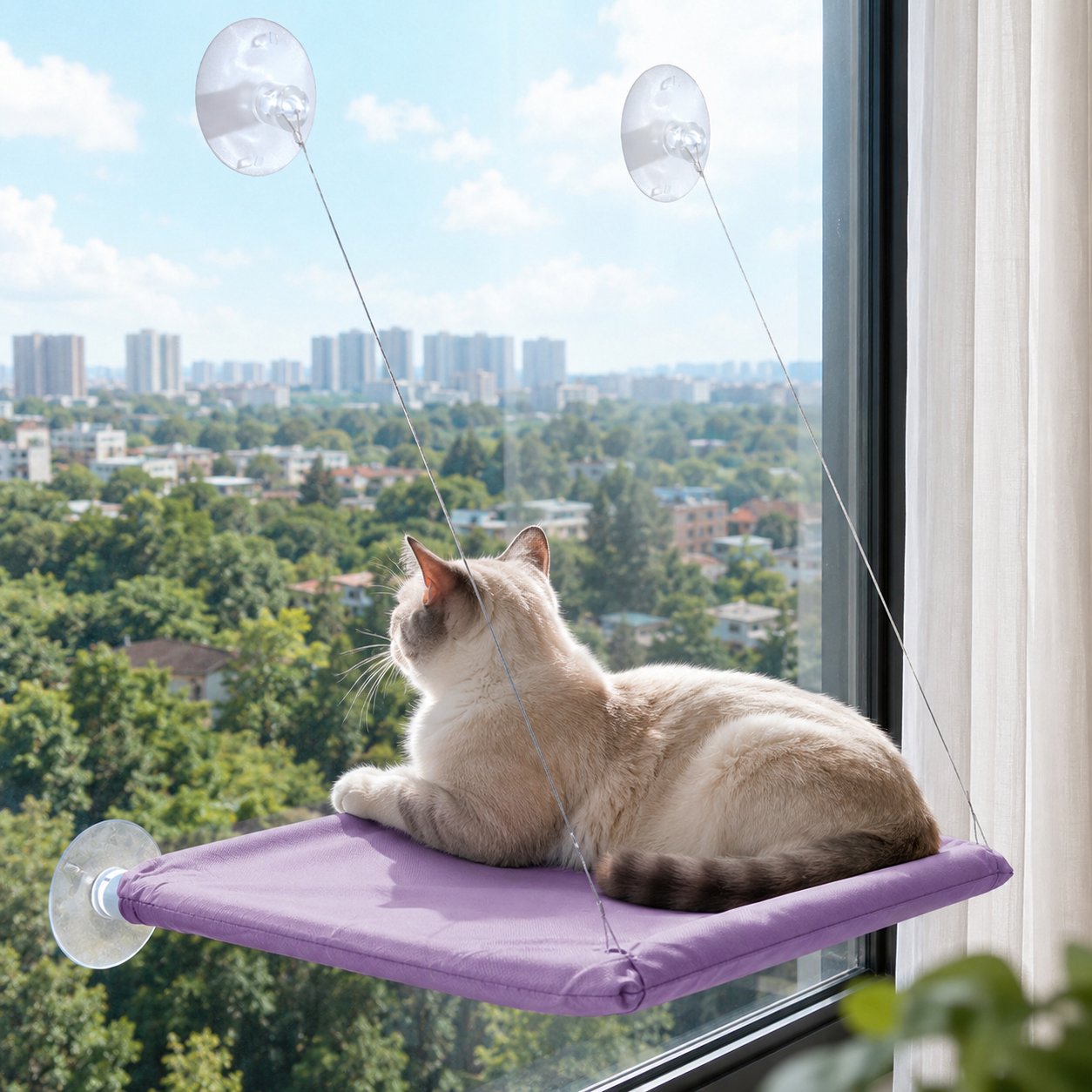 Window-Mounted Cat Hammock with Suction Cups and Breathable Oxford Fabric