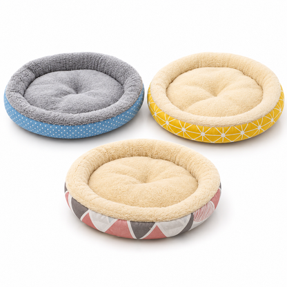 Round Plush Pet Bed with Soft Raised Edges for Dogs and Cats